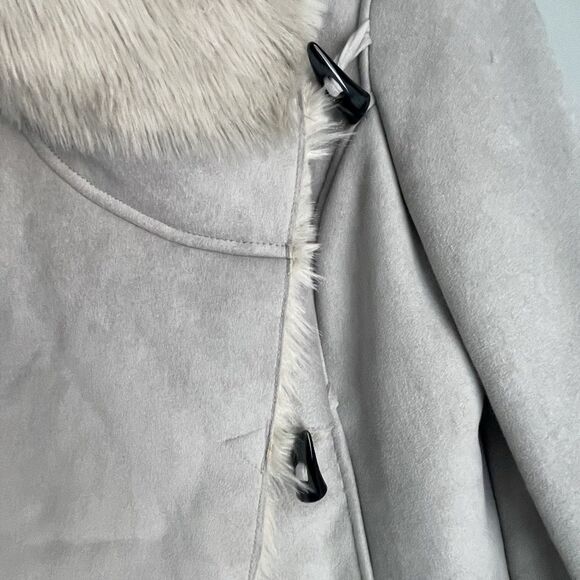 Moda International Faux Fur Suede Jacket  Size L Gray Polyester Stylish & Warm - Picture 7 of 14